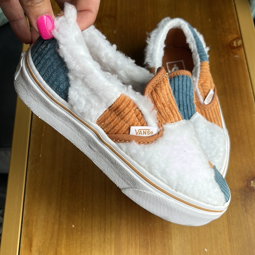 Vans Kids Patchwork Sherpa Classic Slip-On Shoes Sz 13 Skater